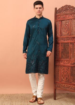 Blue Embroidered Silk Kurta Pajama