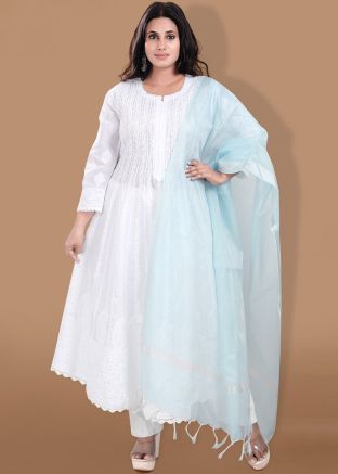 Blue Kota Doria Woven Dupatta