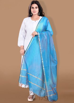 Blue Tie-Dye Printed Dupatta