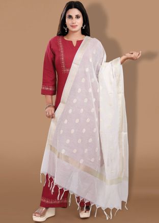 White Zari Woven Dupatta