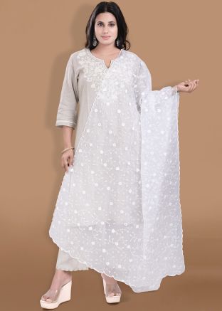 White Embroidered Organza Dupatta