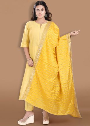 Mustard Yellow Embroidered Georgette Dupatta