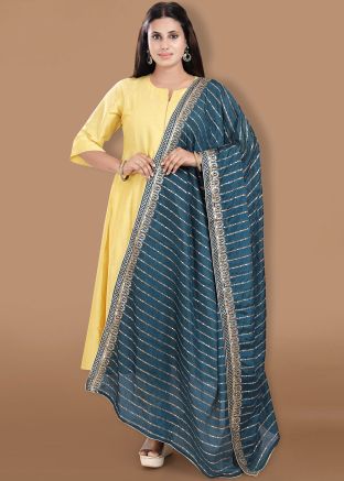 Teal Blue Zari Embroidered Dupatta