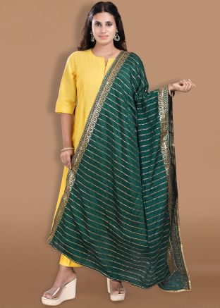 Green Sequins Embroidered Georgette Dupatta