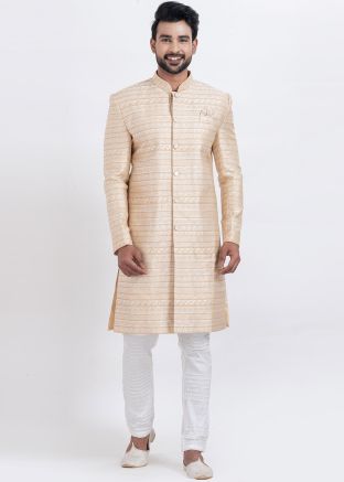 Readymade Golden Woven Indo Western Sherwani