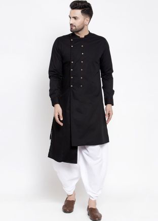Black Readymade Asymmetric Kurta With Dhoti