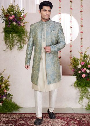 Cream Embroidered Indo Western Sherwani
