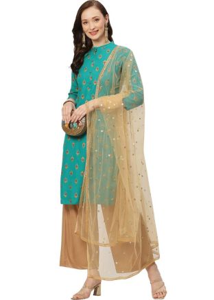 Golden Color Net Embroidered Dupatta 