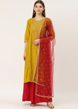 Maroon Color Net Embroidered Dupatta 