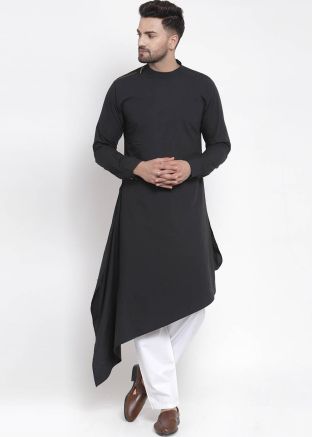 Readymade Black Asymmetric Kurta With Dhoti Pant