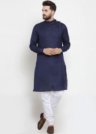 Navy Blue Readymade Cotton Kurta With Churidar