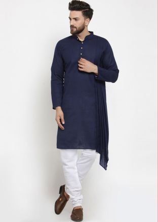 Readymade Navy Blue Asymmetric Kurta Churidar Set