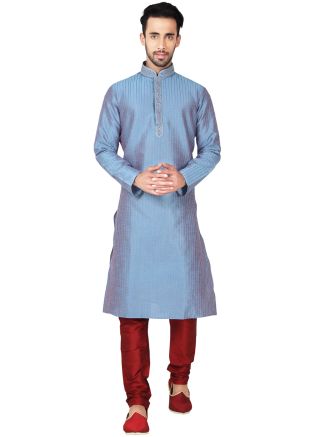 Readymade Blue Art Silk Kurta Pyjama Set