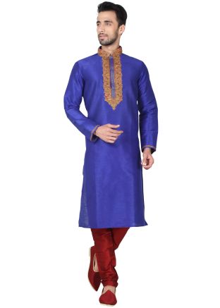 Readymade Royal Blue Art Silk Kurta Pyjama Set