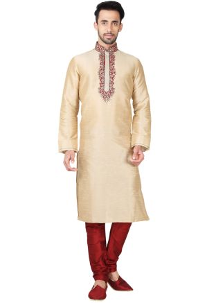 Readymade Gold Art Silk Kurta Pyjama Set