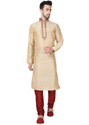 Readymade Gold Art Silk Kurta Pyjama Set