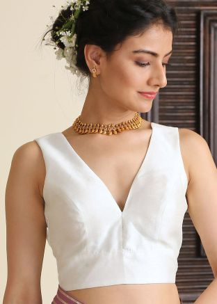 White Readymade Dupion Silk Blouse