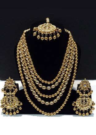 Golden Kundan Stone Studded Layered Neckalce Set