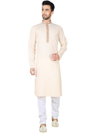 Readymade Cream Art Silk Kurta Pyjama Set