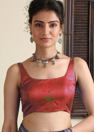 Maroon Satin Silk Readymade Blouse