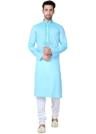 Readymade Cream Cotton Kurta Pyjama Set