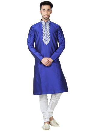 Readymade Sky Blue Art Silk Kurta Pyjama Set