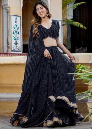 Black Printed Georgette Lehenga Choli