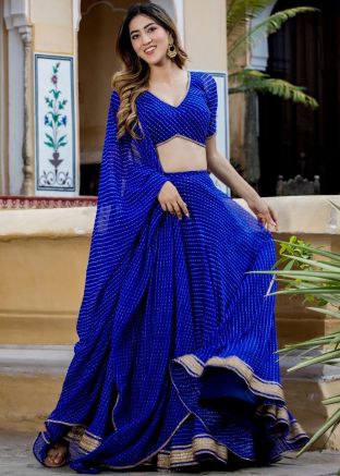Blue Printed Lehenga Choli In Georgette
