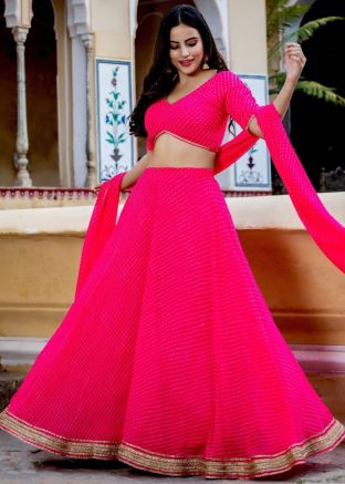 Pink Georgette Lehenga Choli In Print