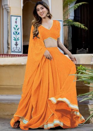 Yellow Printed Georgette Lehenga Choli