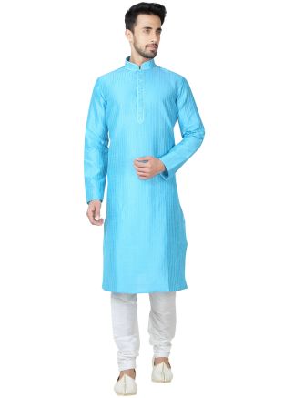 Readymade Royal Blue Art Silk Kurta Pyjama Set
