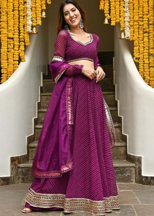 Purple Georgette Lehenga Choli In Print