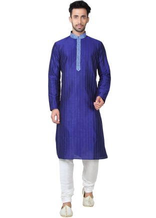 Readymade Royal Blue Art Silk Kurta Pyjama Set