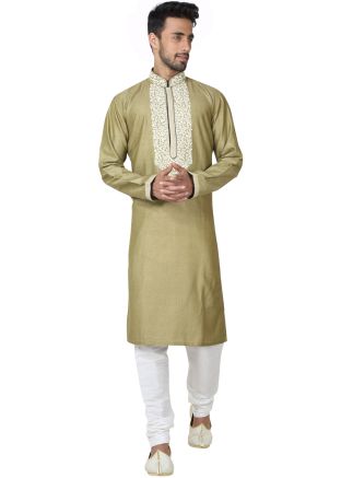 Readymade Dull Green Art Silk Kurta Pyjama Set