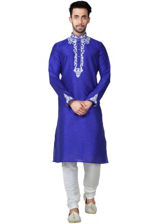 Readymade Royal Blue Art Silk Kurta Pyjama Set