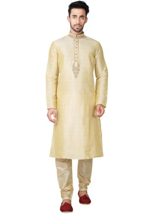 Readymade Gold Art Silk Kurta Pyjama Set