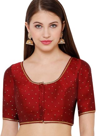 Maroon Self Design Saree Blouse