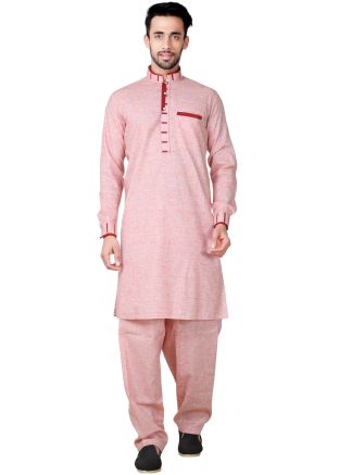 Readymade Pink Linen Pathani Suit Set