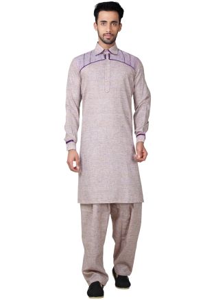 Readymade Grey Linen Pathani Suit Set