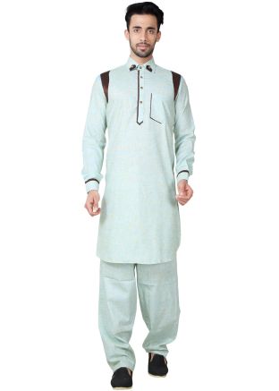 Readymade Green Linen Pathani Suit Set