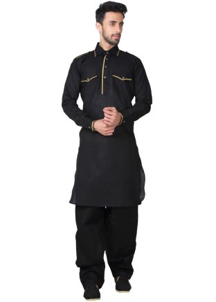 Readymade Black Linen Pathani Suit Set