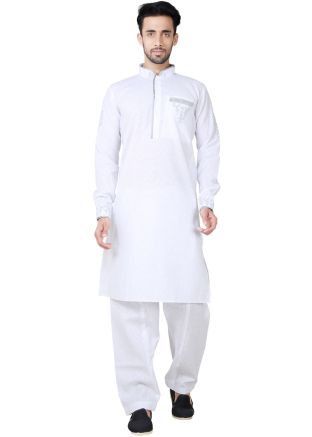Readymade White Linen Pathani Suit Set