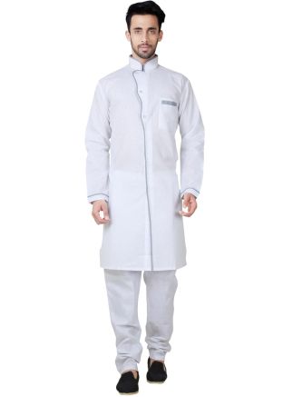 Readymade White Linen Pathani Suit Set