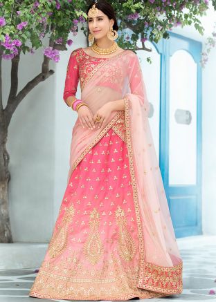 Pink Shaded Silk Lehenga Choli with Gota Patti Work