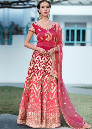 Pink Shaded Silk Lehenga Choli with Gota Patti Work