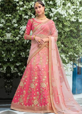 Light Pink Shaded Silk Lehenga Choli with Gota Patti Work