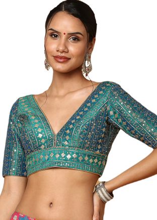 Turquoise Color Art Silk Saree Blouse 