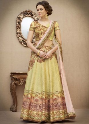 Light Yellow Digital Printed Banarasi Silk Lehenga Choli