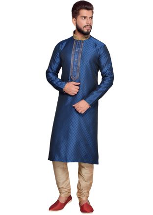 Blue Art Silk Kurta Churidar Readymade Set