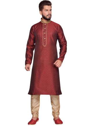 Readymade Maroon Art Silk Kurta Churidar